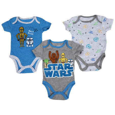 Star Wars Chewbacca, C3PO, and R2-D2 Infant Bodysuit 3-Pack